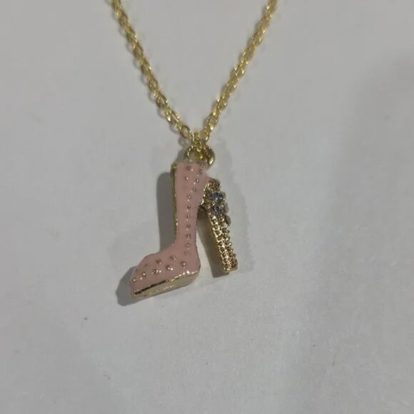 Gold & Pink High Heel Stiletto Pendant Necklace – Fashion Charm Jewelry - Women - Picture 4 of 9